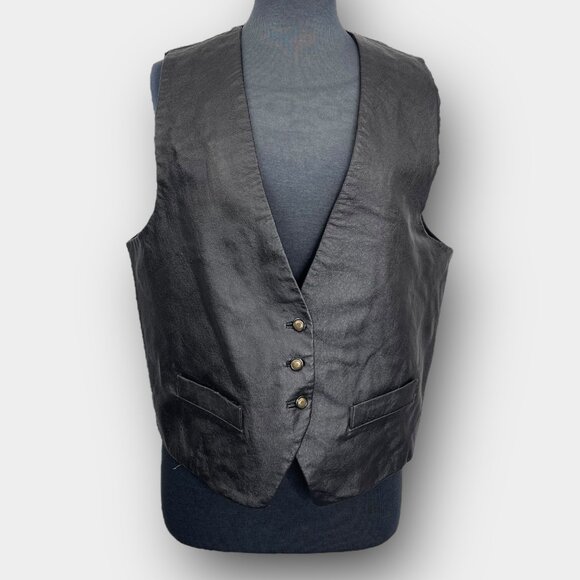 H.E.R Jackets & Blazers - HER Vintage 90s Black Leather Front Waistcoat Vest L Lined Adjustable Back